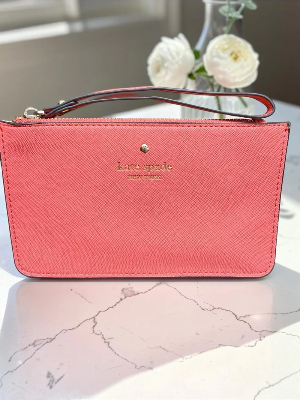 Kate Spade Saffiano Leather Coral Wristlet